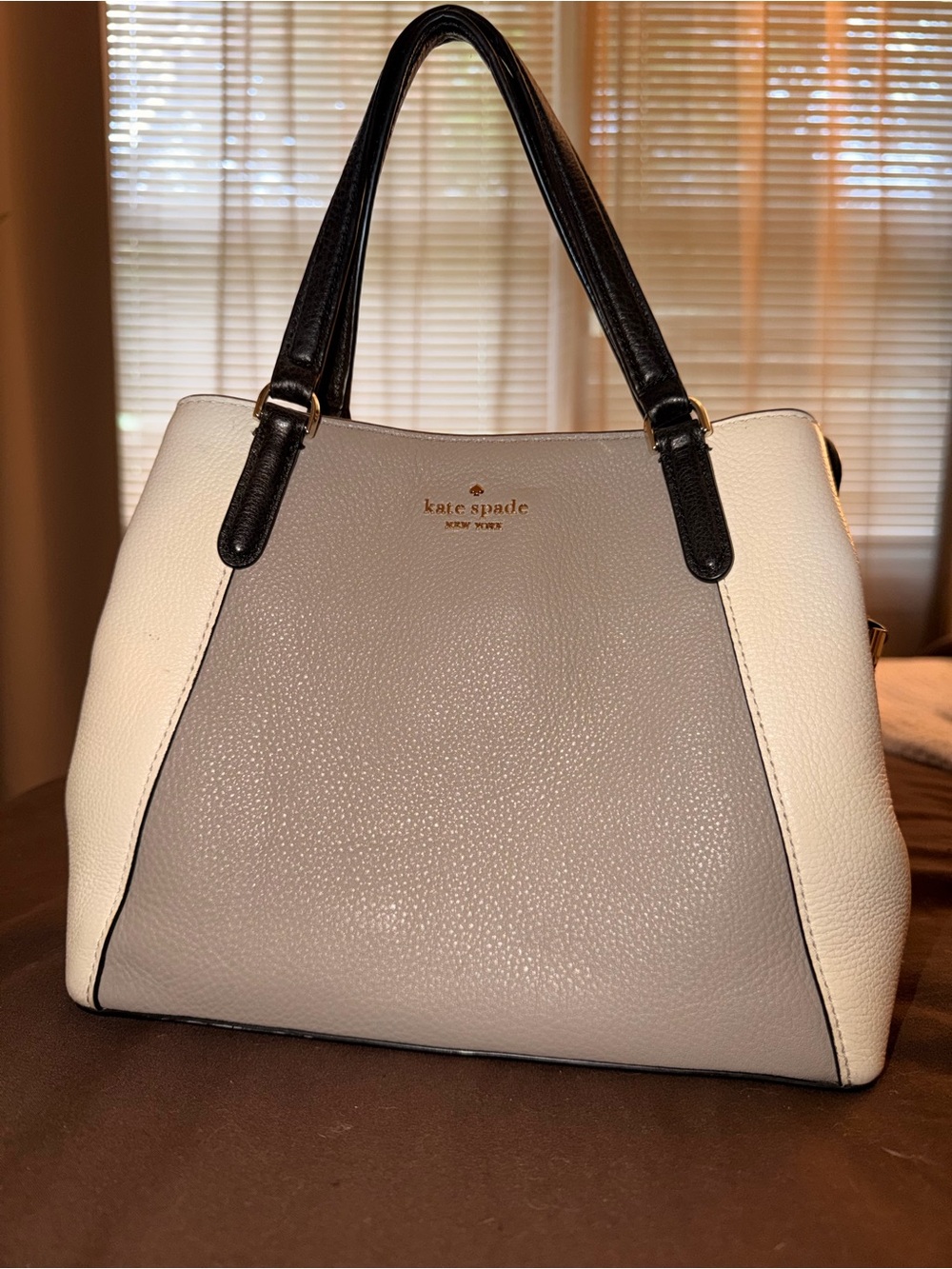 kate spade Two-Tone Gray, White & Black Leather Satchel
